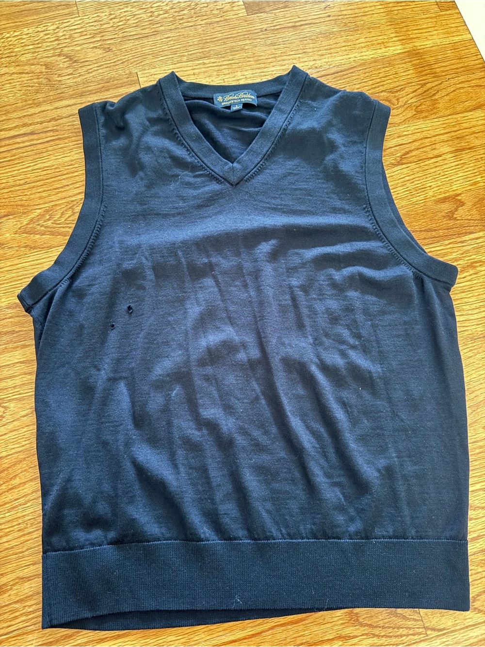 Brooks Brothers Sweater Vest Mens Large Navy Blue Merino Wool *Damage see photos